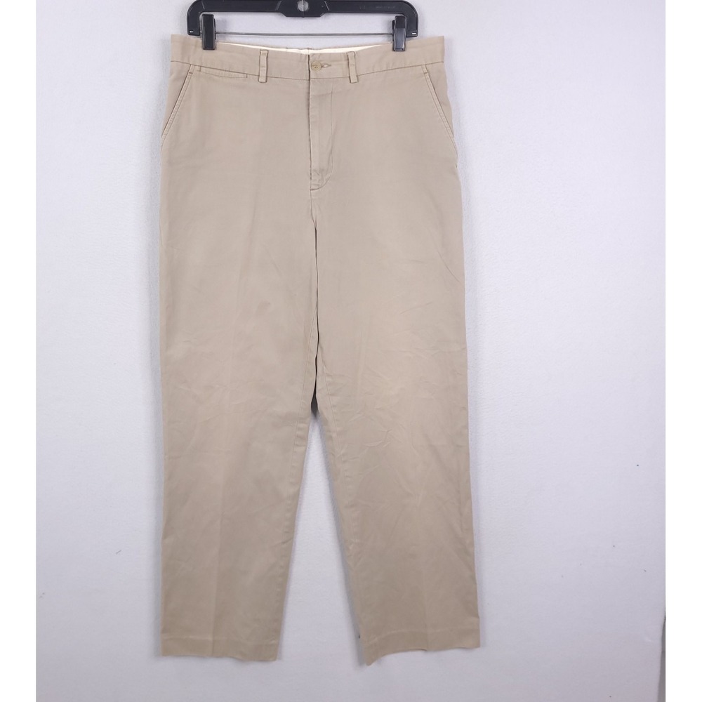 J Crew Pants Mens Beige Size 34x34 Act Size 33x30 Flat Front Chino Straight Leg